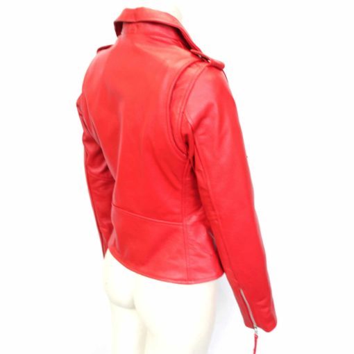 leather biker red women jacket