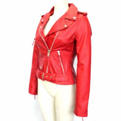 womens red leather jacket