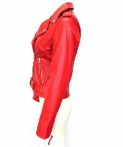 Biker leather red jacket ladies