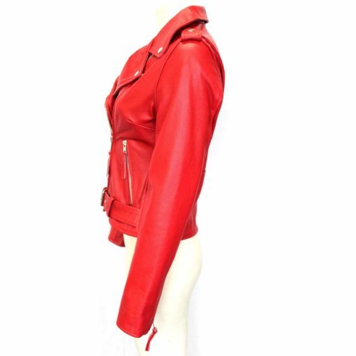 Biker leather red jacket ladies