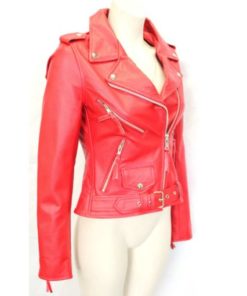 womens red leather jacket ladies