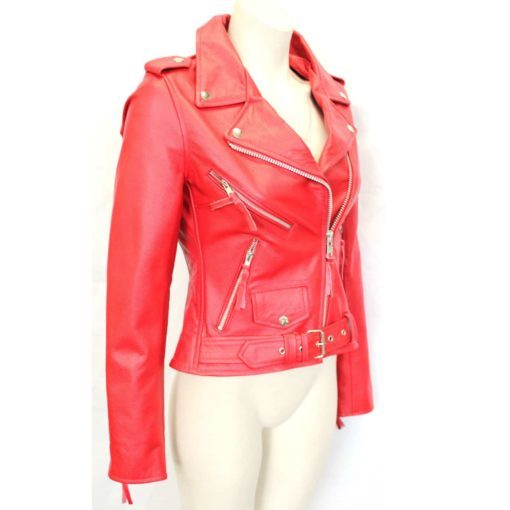 womens red leather jacket ladies