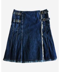 Women Blue Denim Pleated Kilt