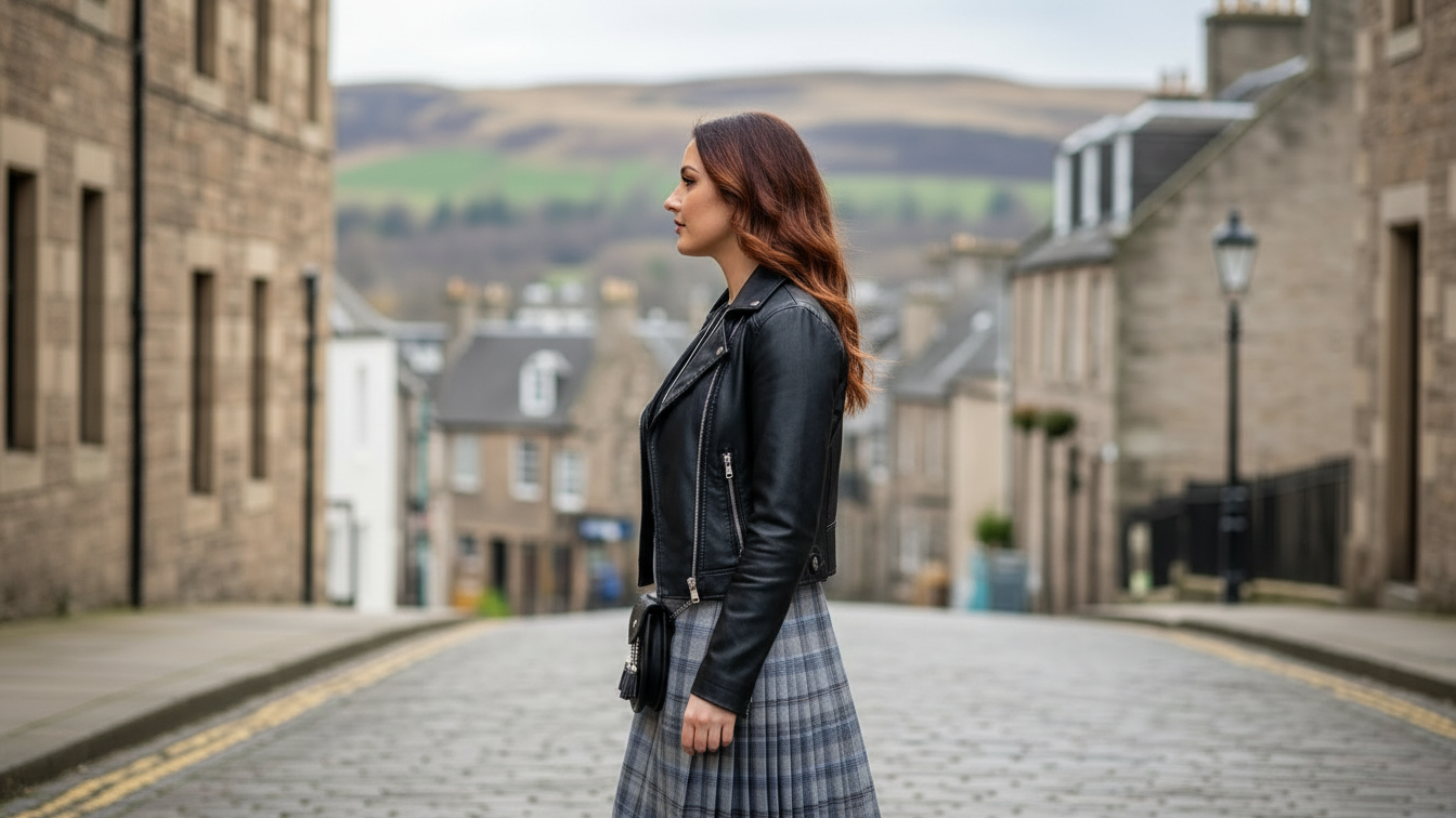 adjustable women’s tartan kilt with buckles