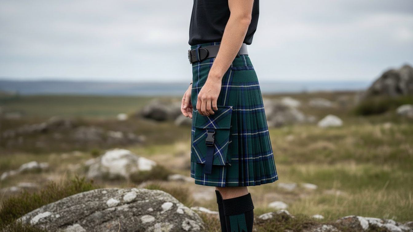 Tartan utility kilt for men with cargo pockets