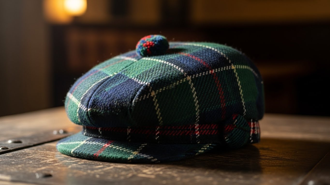 Scottish flat cap tweed design UK