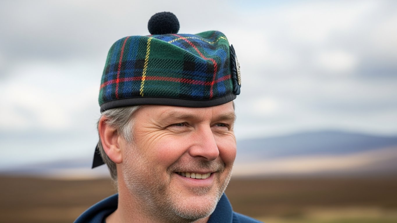 Scottish hat made of tartan fabric for men